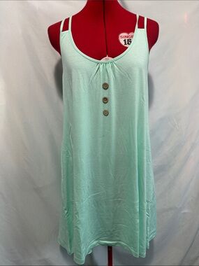 Sleeveless Mint Tank Dress with Button Front